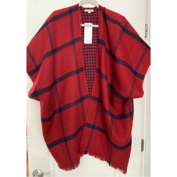 LOFT Reversible Plaid Poncho - Picture 2 of 7